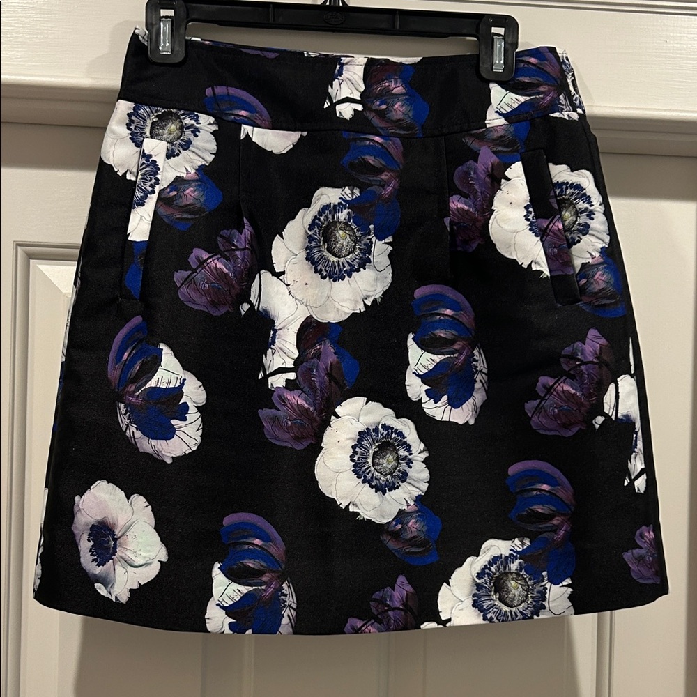J. Crew Black and Purple Floral Mini Skirt